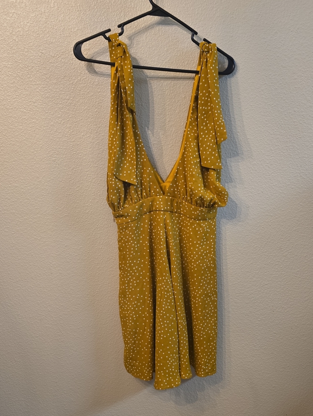 Showpo Mustard Yellow Polka Dot Tie-Strap Mini Dress